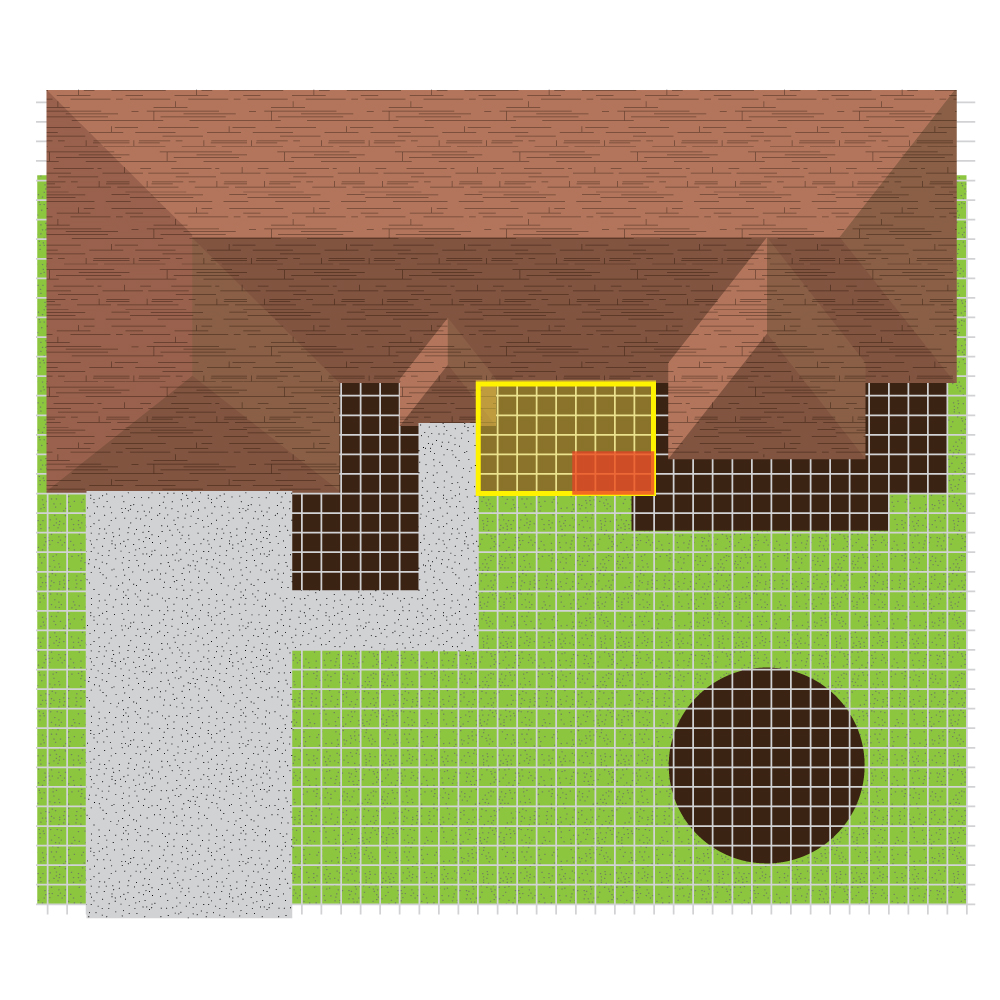 Bale of pine straw (in yellow)-vs- bag of mulch comparison (in red). Drawing courtersy of JaxPineStrawGuy.com